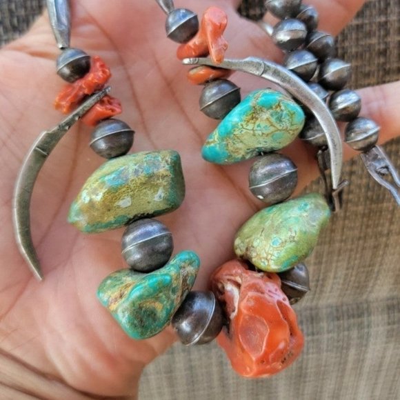 WOW Native American heavy 1940s sterling bench beads, turquoise, and coral - Picture 14 of 14